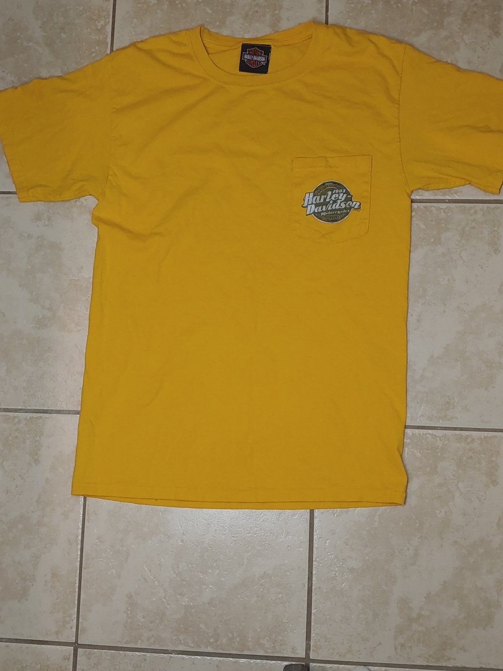 harley Davidson Pocket Tee Yellow Smoky Mountains Shirt Unisex Size S